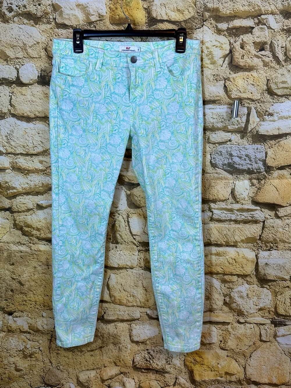 vineyard vines Womens Sea Shell Green Blue Stretch Skinny Pants Size 8